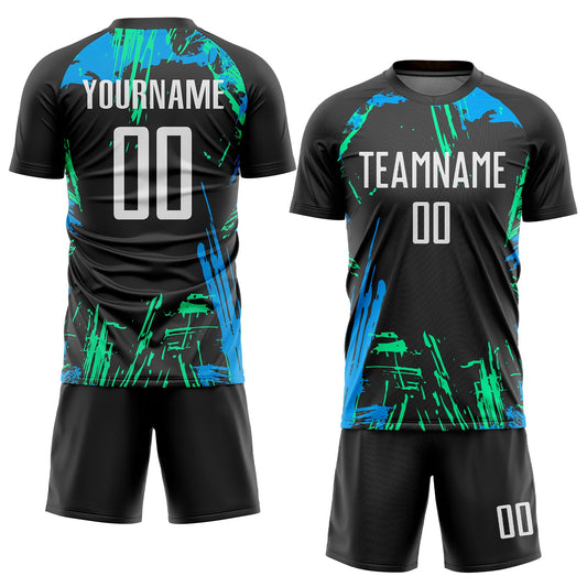 Custom Black White-Light Blue Sublimation Soccer Uniform Jersey - Sky-Custom