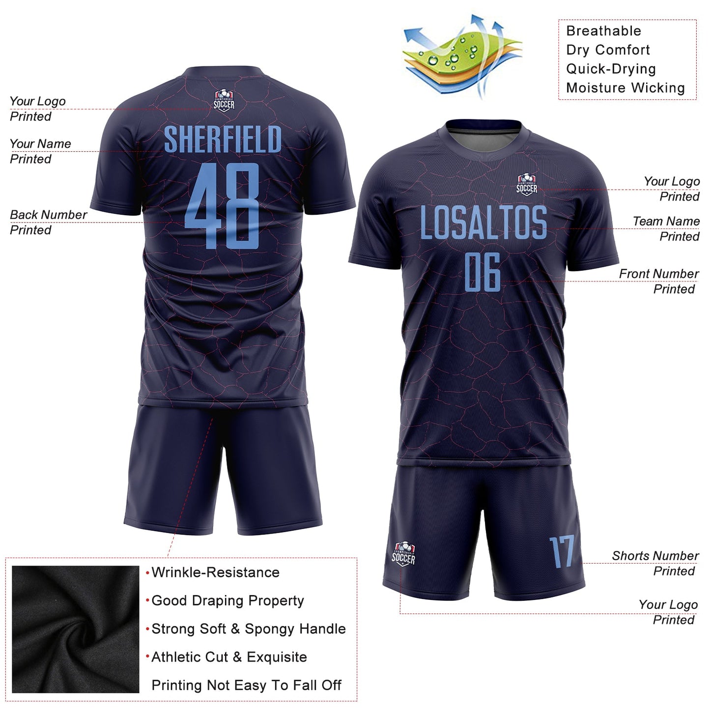 Custom Purple Light Blue Sublimation Soccer Uniform Jersey - Sky-Custom