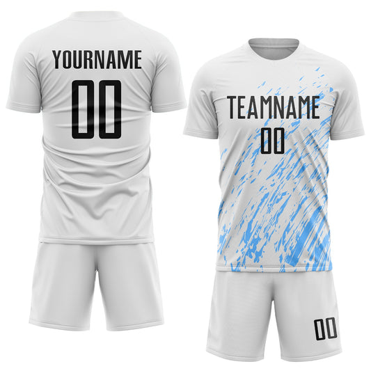 Custom White Black-Light Blue Sublimation Soccer Uniform Jersey - Sky-Custom