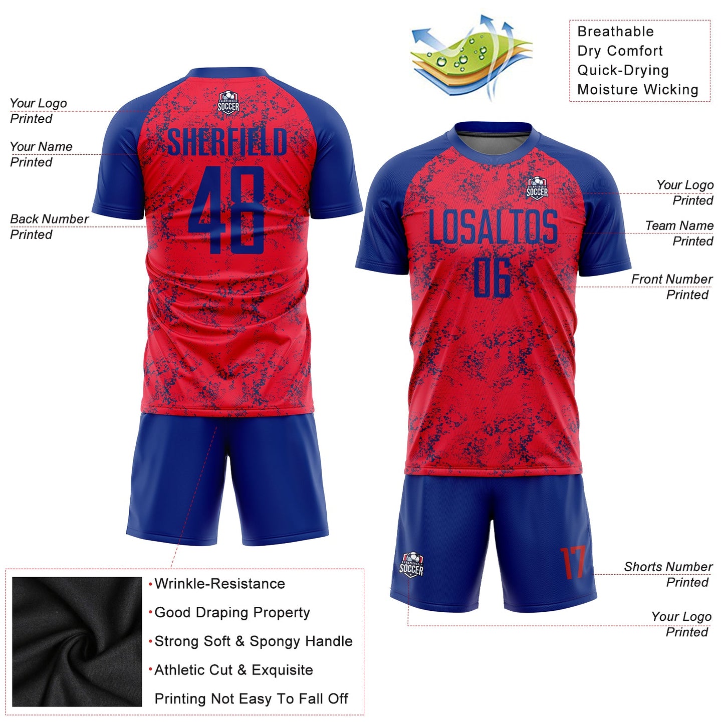 Custom Red Royal Sublimation Soccer Uniform Jersey - Sky-Custom
