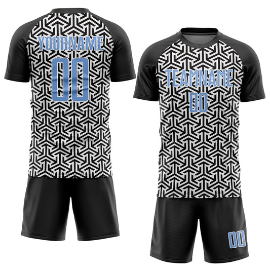 Custom Black Light Blue-White Sublimation Soccer Uniform Jersey - Sky-Custom