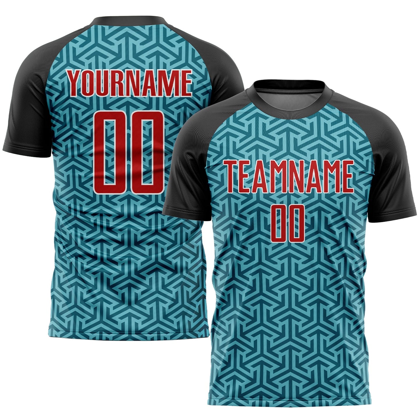 Custom Teal Red-Black Sublimation Soccer Uniform Jersey - Sky-Custom