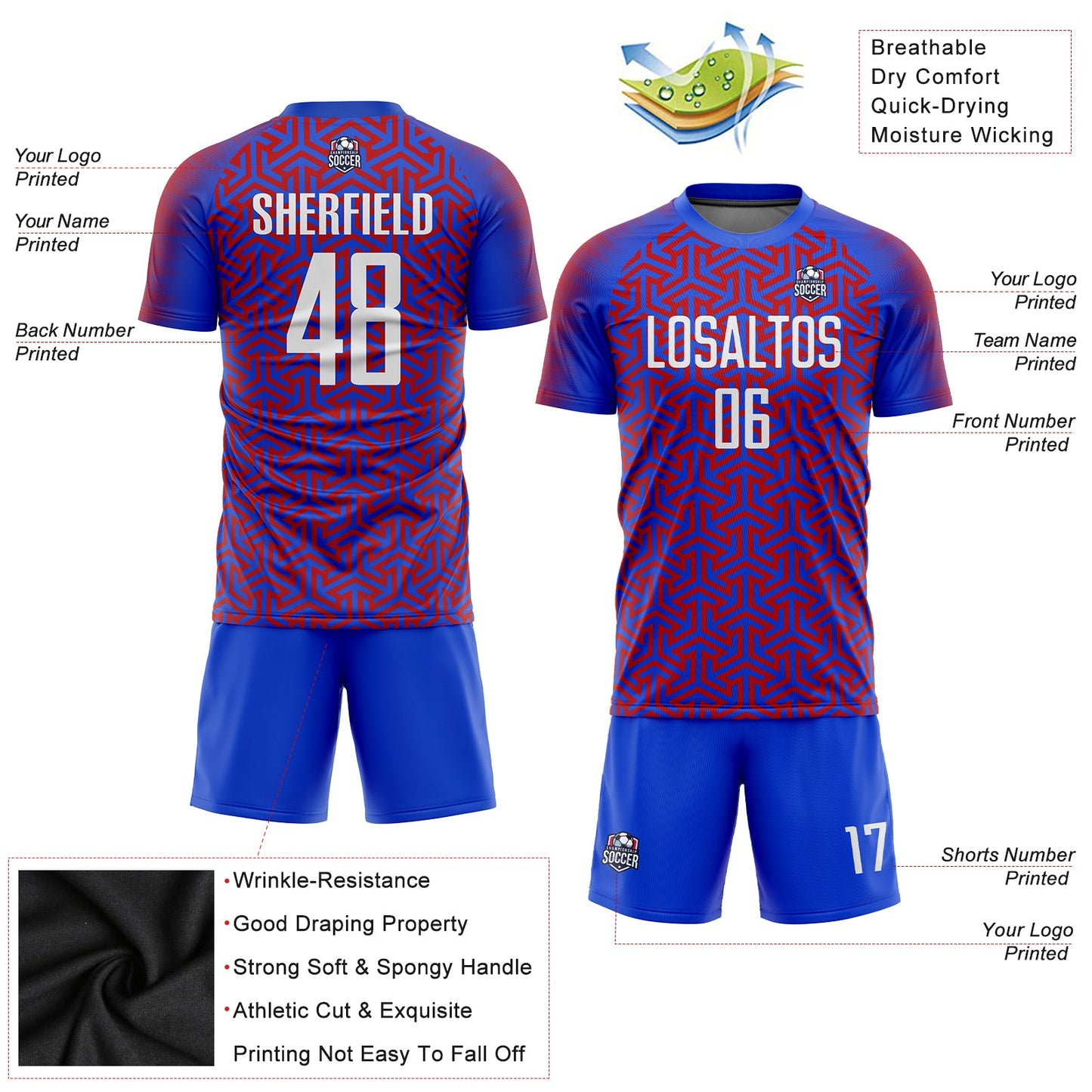 Custom Royal White-Red Sublimation Soccer Uniform Jersey - Sky-Custom