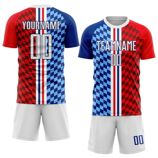 Custom Figure White-Royal Sublimation Soccer Uniform Jersey - Sky-Custom