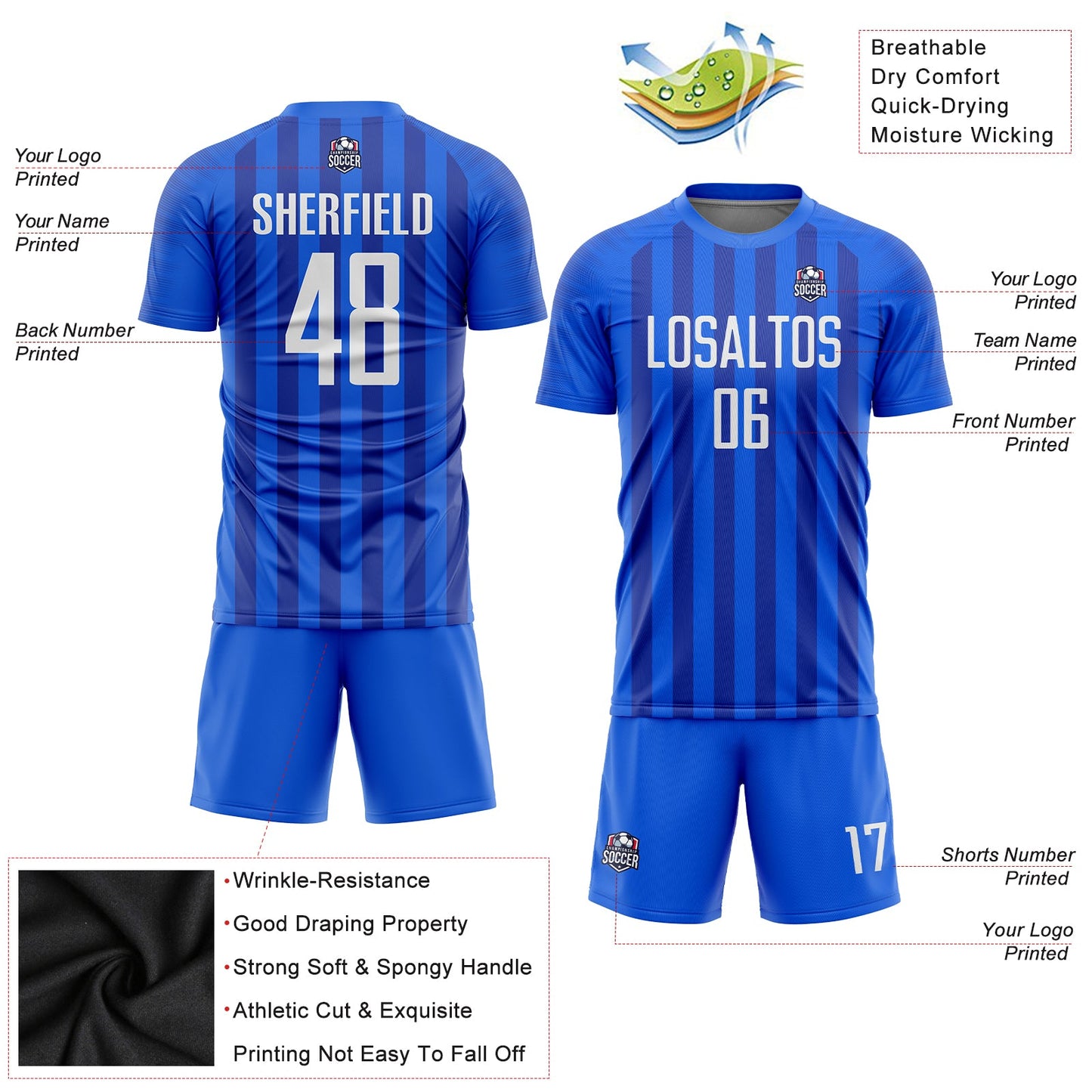 Custom Royal White Sublimation Soccer Uniform Jersey - Sky-Custom