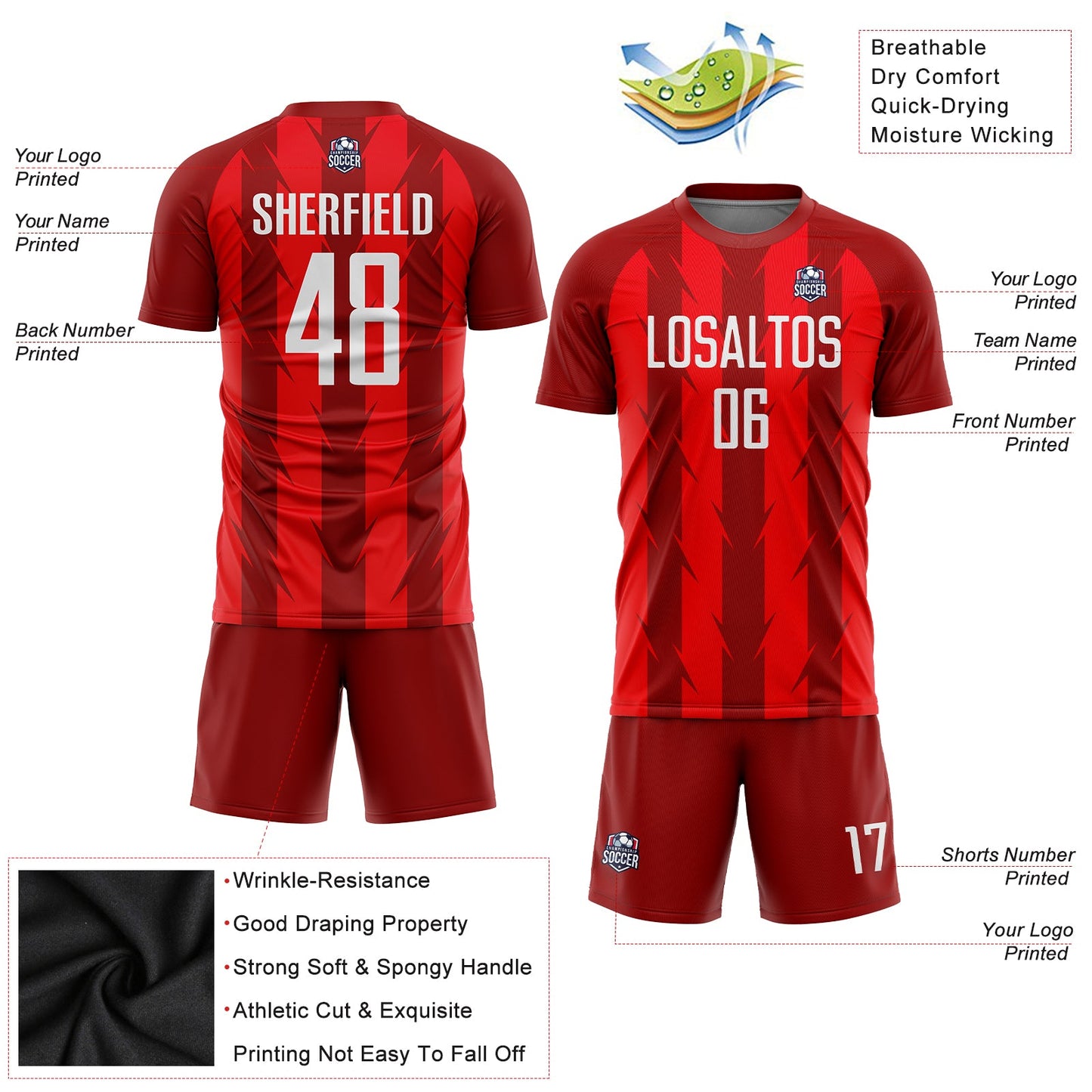 Custom Red White Sublimation Soccer Uniform Jersey - Sky-Custom