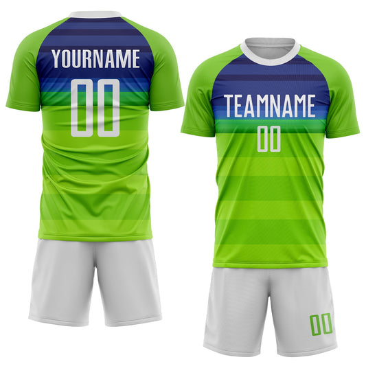 Custom Neon Green White-Royal Sublimation Soccer Uniform Jersey - Sky-Custom