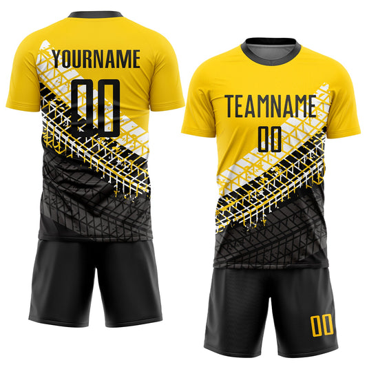 Custom Gold Black-White Sublimation Soccer Uniform Jersey - Sky-Custom