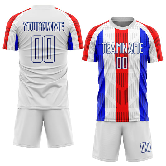 Custom White White-Royal Sublimation Soccer Uniform Jersey - Sky-Custom
