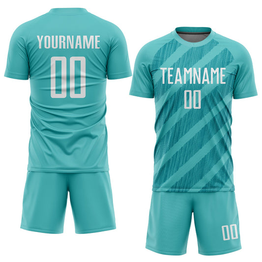 Custom Aqua White Sublimation Soccer Uniform Jersey - Sky-Custom