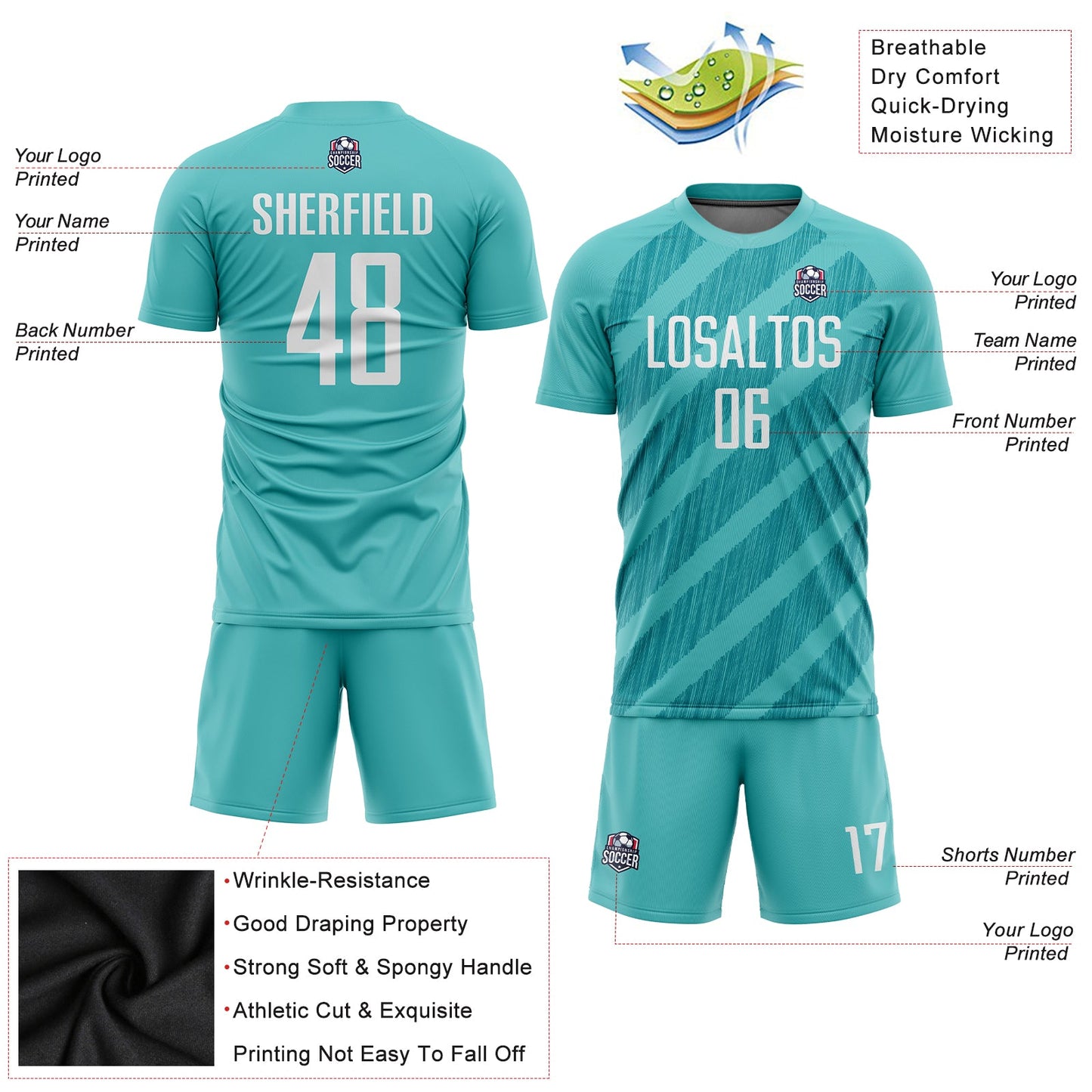 Custom Aqua White Sublimation Soccer Uniform Jersey - Sky-Custom