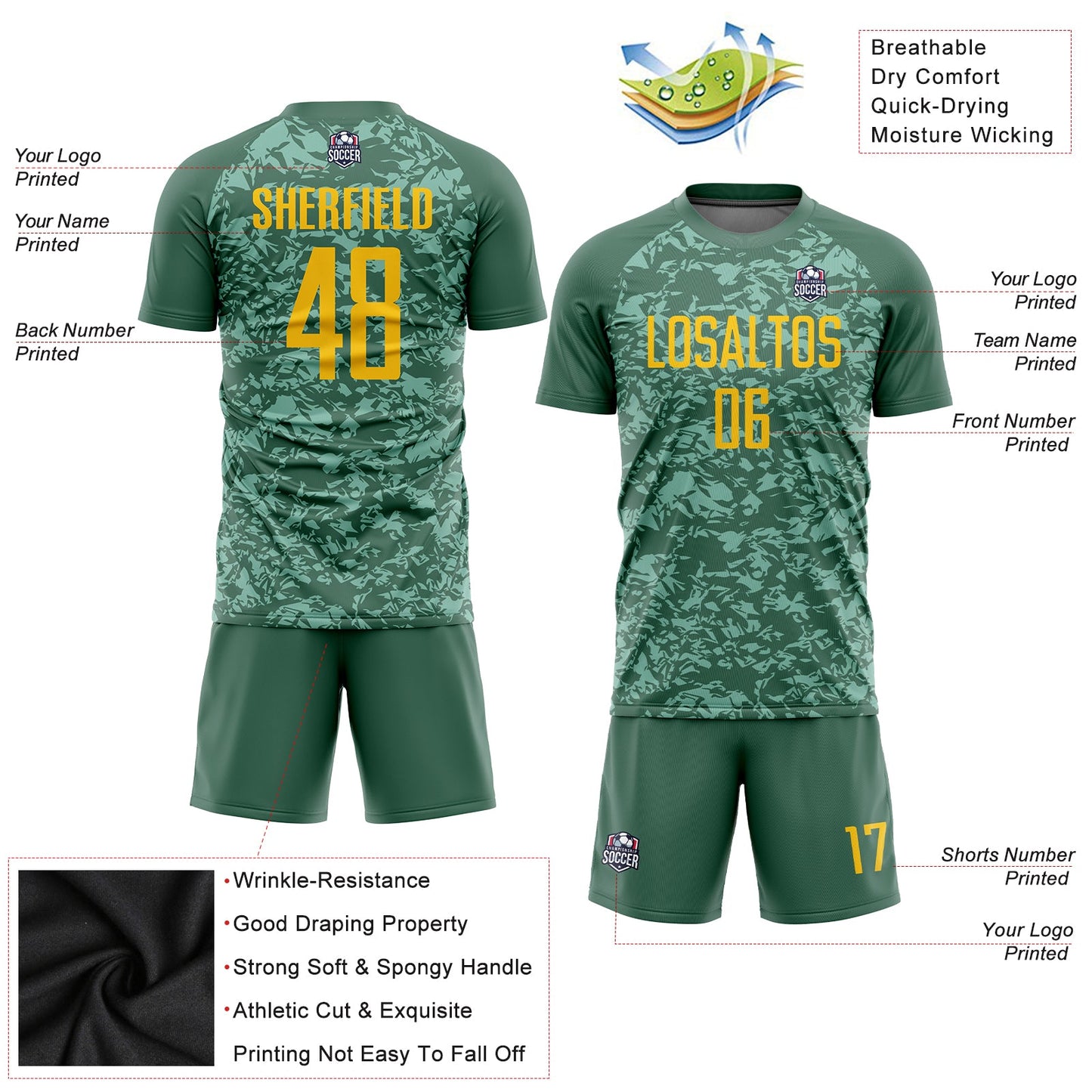 Custom Olive Gold Sublimation Salute To Service Soccer Uniform Jersey - Sky-Custom