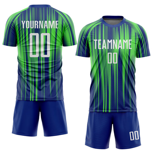 Custom Neon Green White-Royal Sublimation Soccer Uniform Jersey - Sky-Custom