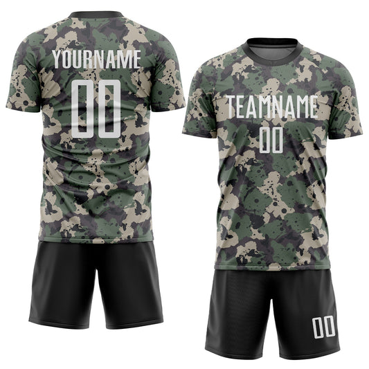Custom Camo White-Black Sublimation Salute To Service Soccer Uniform Jersey - Sky-Custom