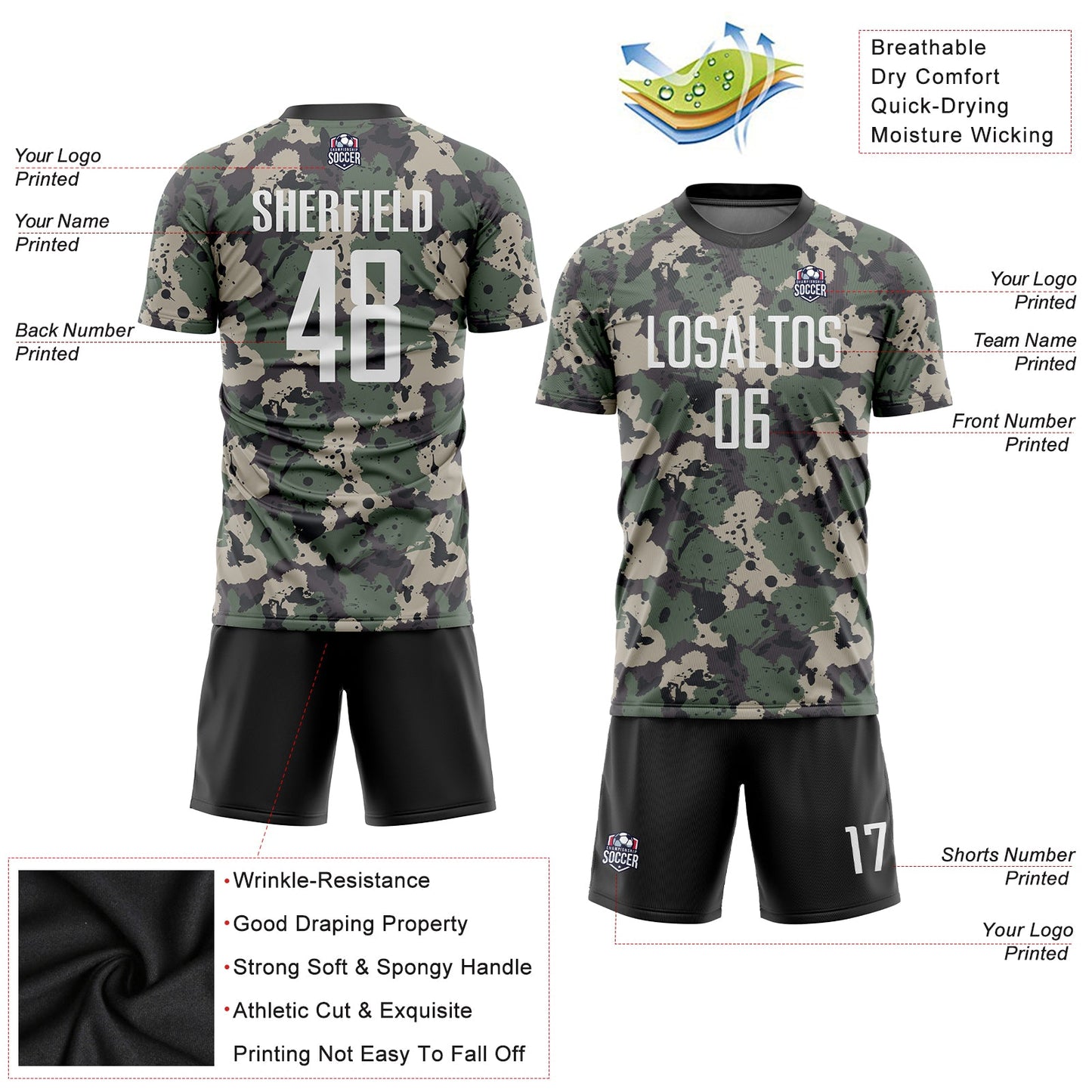 Custom Camo White-Black Sublimation Salute To Service Soccer Uniform Jersey - Sky-Custom