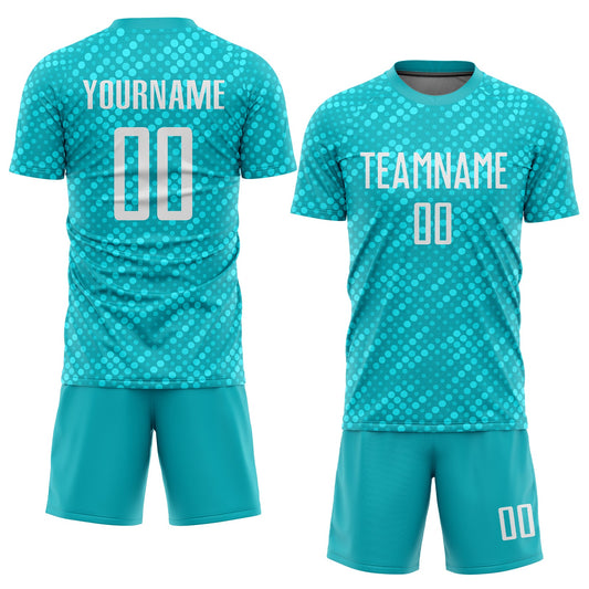 Custom Aqua White Sublimation Soccer Uniform Jersey - Sky-Custom