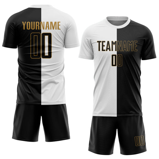 Custom White Black-Old Gold Sublimation Split Fashion Soccer Uniform Jersey - Sky-Custom
