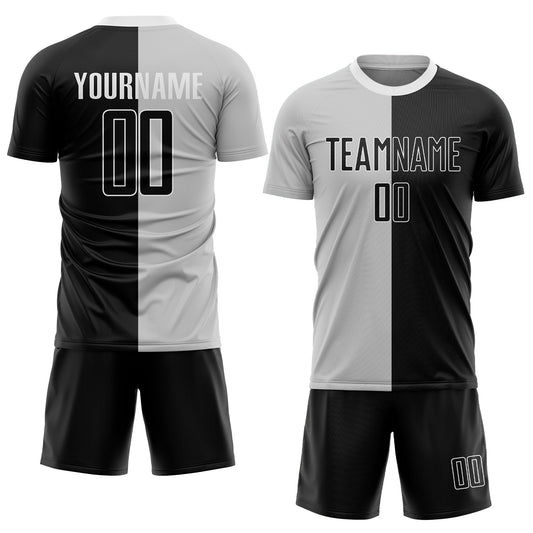 Custom Gray Black-White Sublimation Split Fashion Soccer Uniform Jersey - Sky-Custom