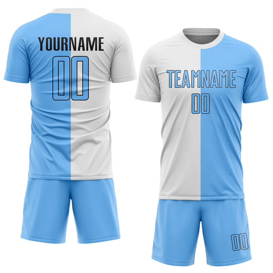 Custom White Light Blue-Black Sublimation Split Fashion Soccer Uniform Jersey - Sky-Custom