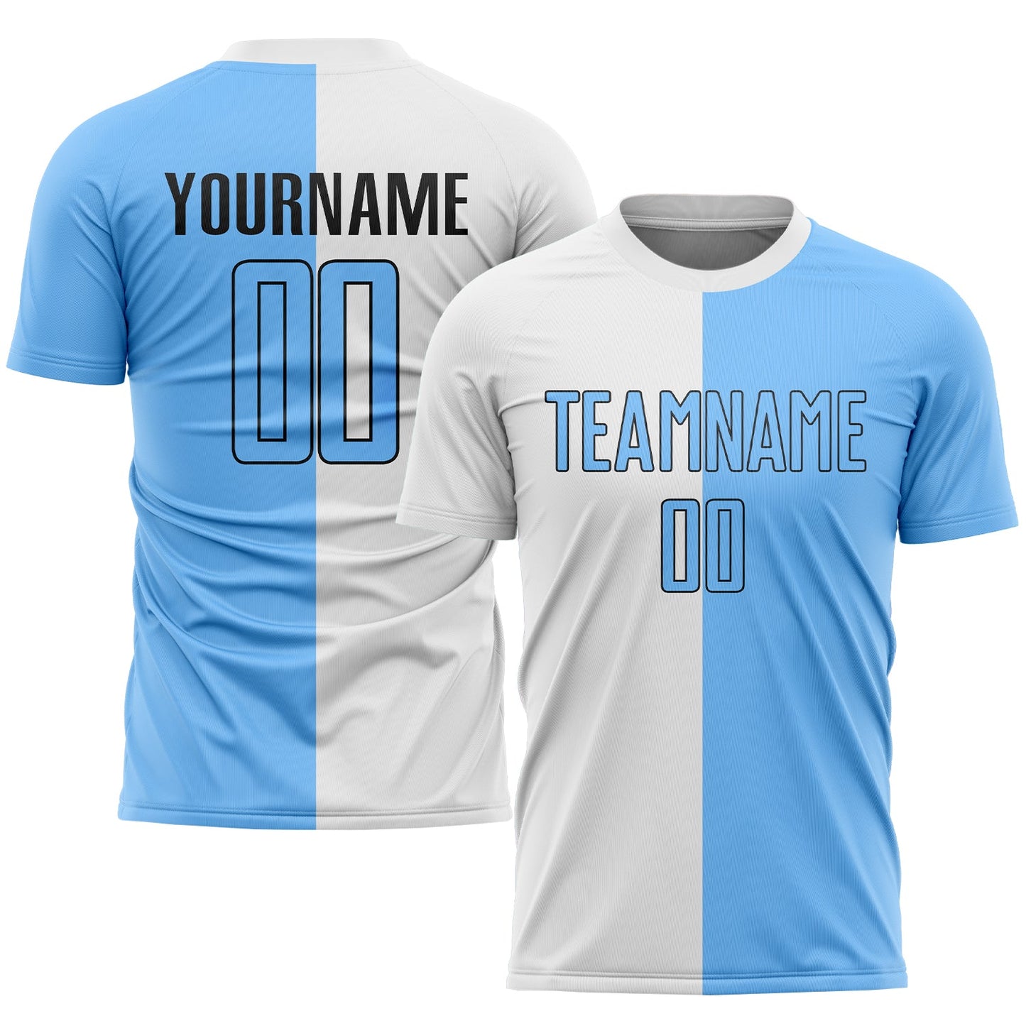 Custom White Light Blue-Black Sublimation Split Fashion Soccer Uniform Jersey - Sky-Custom