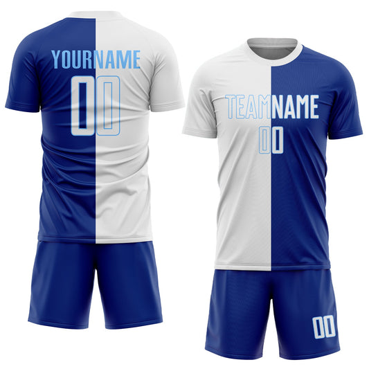 Custom Royal White-Light Blue Sublimation Split Fashion Soccer Uniform Jersey - Sky-Custom
