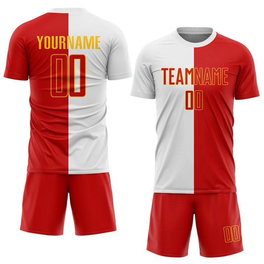 Custom White Red-Gold Sublimation Split Fashion Soccer Uniform Jersey - Sky-Custom