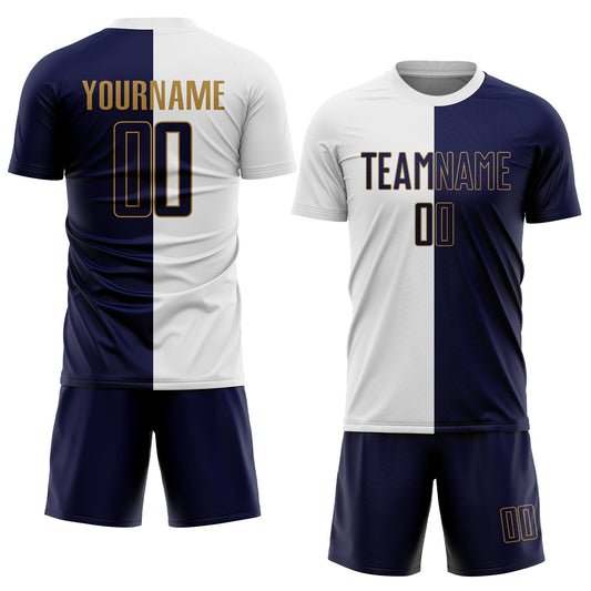 Custom White Navy-Old Gold Sublimation Split Fashion Soccer Uniform Jersey - Sky-Custom
