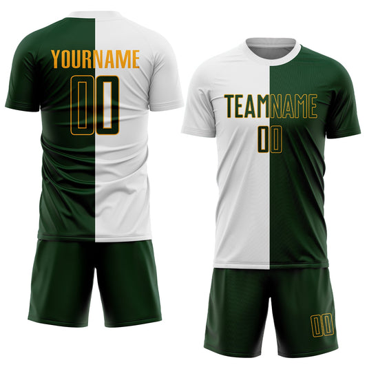 Custom White Green-Gold Sublimation Split Fashion Soccer Uniform Jersey - Sky-Custom