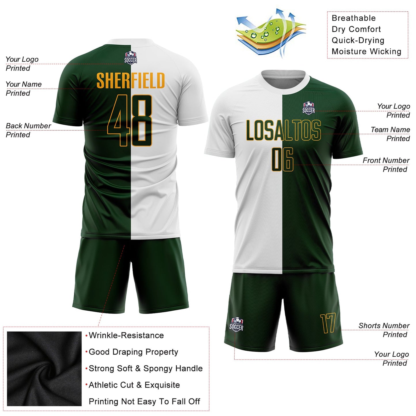 Custom White Green-Gold Sublimation Split Fashion Soccer Uniform Jersey - Sky-Custom