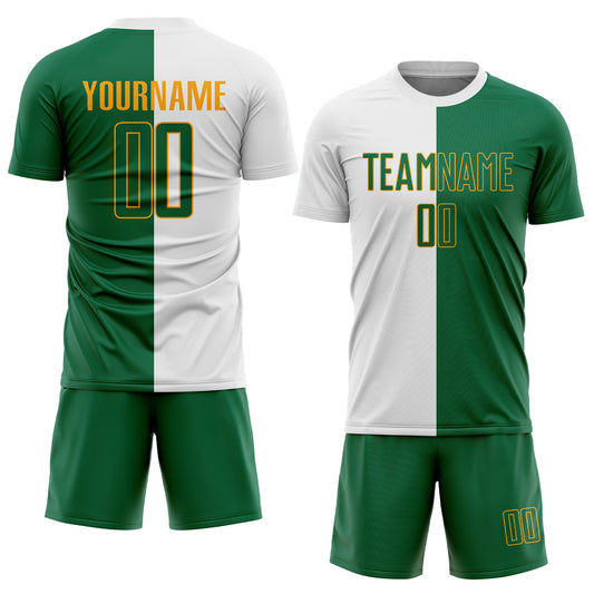 Custom White Kelly Green-Gold Sublimation Split Fashion Soccer Uniform Jersey - Sky-Custom