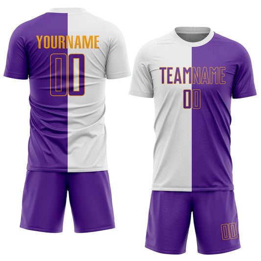 Custom White Purple-Gold Sublimation Split Fashion Soccer Uniform Jersey - Sky-Custom