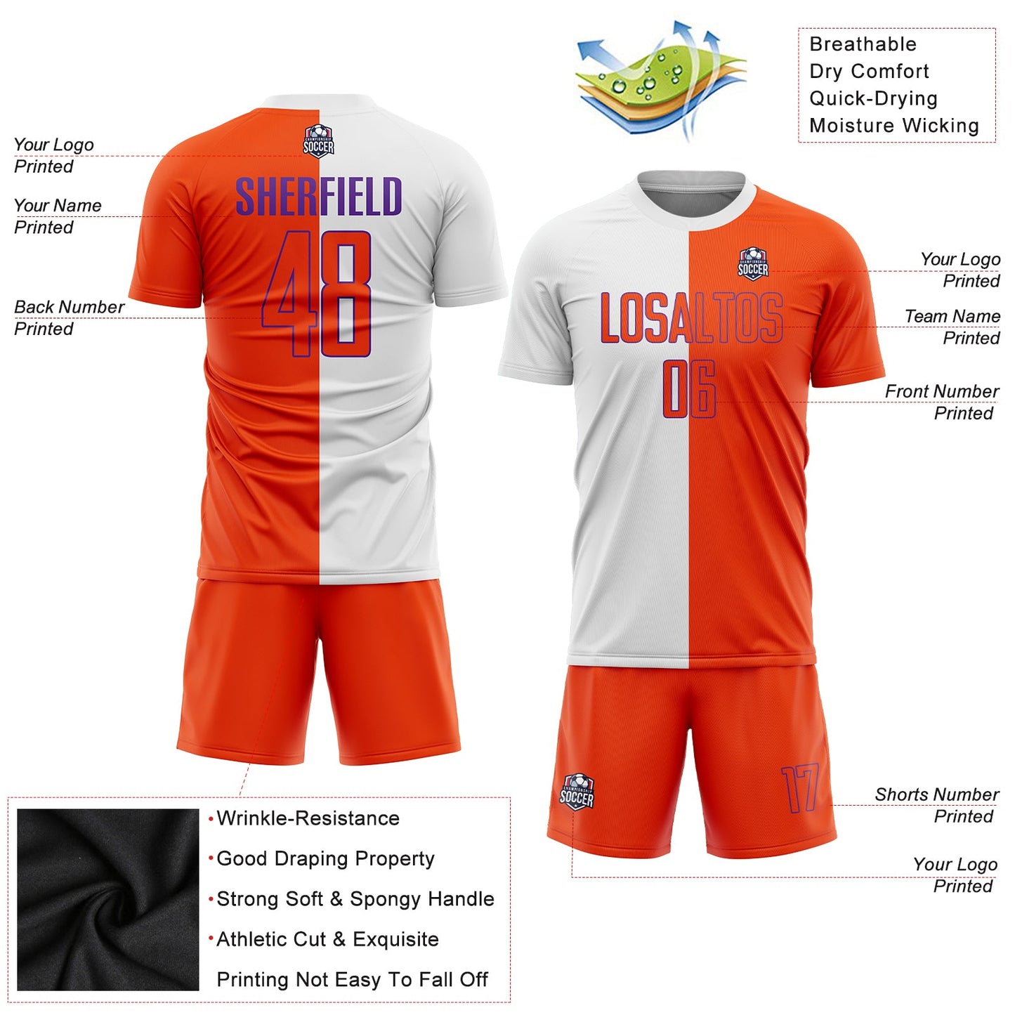 Custom White Orange-Purple Sublimation Split Fashion Soccer Uniform Jersey - Sky-Custom