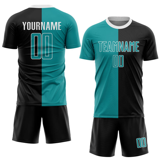 Custom Black Teal-White Sublimation Split Fashion Soccer Uniform Jersey - Sky-Custom