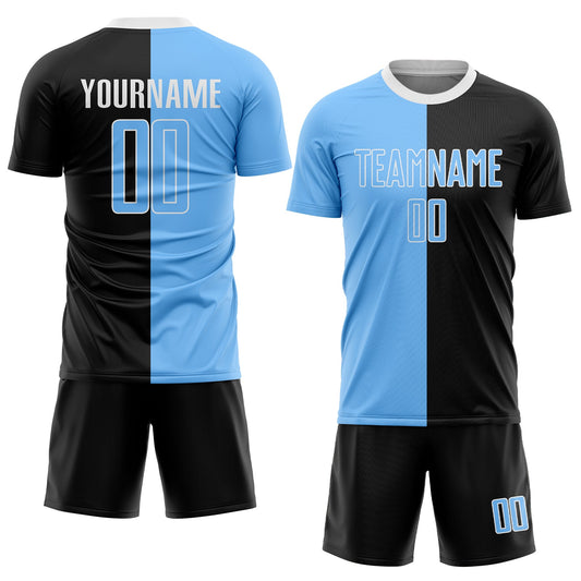 Custom Black Light Blue-White Sublimation Split Fashion Soccer Uniform Jersey - Sky-Custom