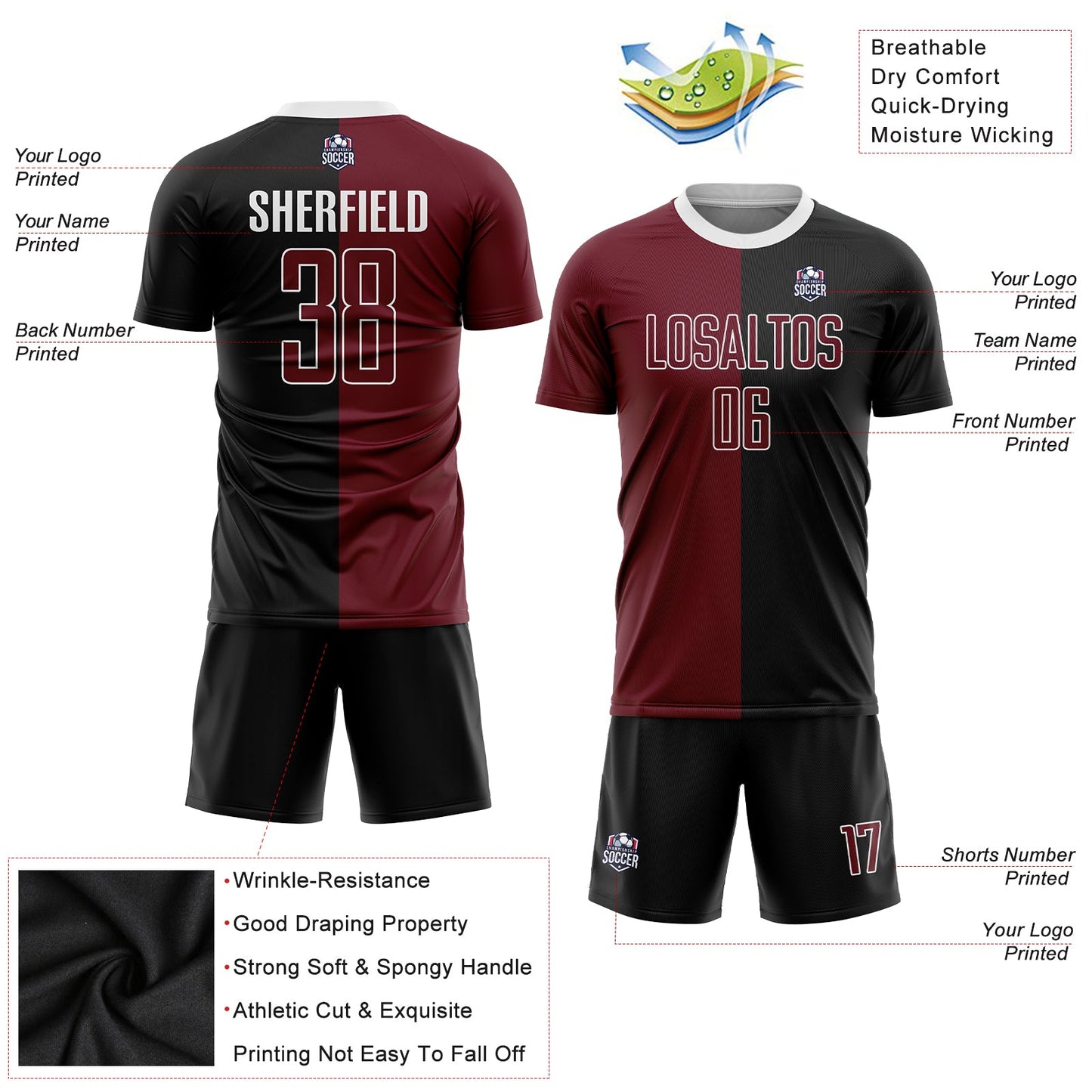 Custom Black Crimson-White Sublimation Split Fashion Soccer Uniform Jersey - Sky-Custom