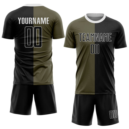 Custom Olive Black-White Sublimation Split Fashion Salute To Service Soccer Uniform Jersey - Sky-Custom