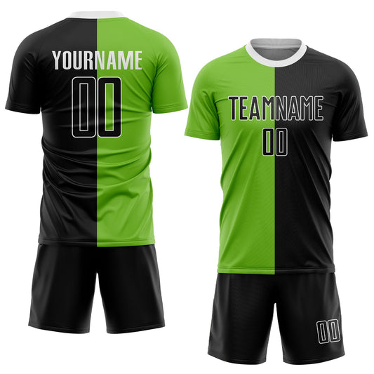Custom Neon Green Black-White Sublimation Split Fashion Soccer Uniform Jersey - Sky-Custom