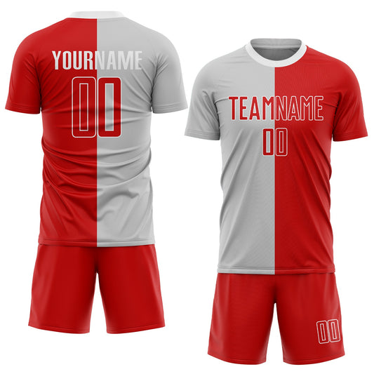 Custom Gray Red-White Sublimation Split Fashion Soccer Uniform Jersey - Sky-Custom