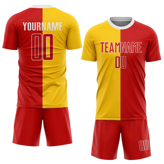 Custom Gold Red-White Sublimation Split Fashion Soccer Uniform Jersey - Sky-Custom