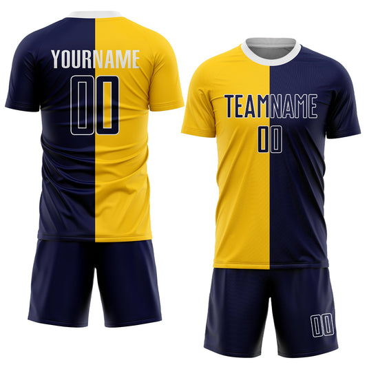 Custom Gold Navy-White Sublimation Split Fashion Soccer Uniform Jersey - Sky-Custom