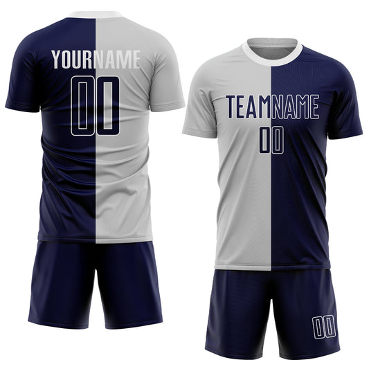 Custom Gray Navy-White Sublimation Split Fashion Soccer Uniform Jersey - Sky-Custom