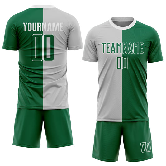 Custom Gray Kelly Green-White Sublimation Split Fashion Soccer Uniform Jersey - Sky-Custom