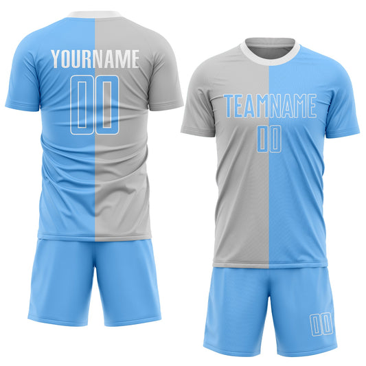 Custom Gray Light Blue-White Sublimation Split Fashion Soccer Uniform Jersey - Sky-Custom