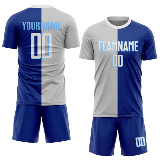 Custom Royal White-Gray Sublimation Split Fashion Soccer Uniform Jersey - Sky-Custom