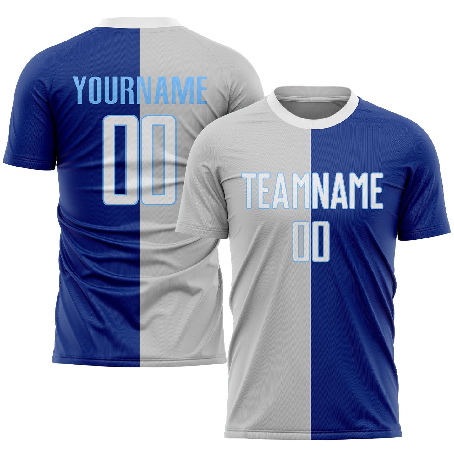 Custom Royal White-Gray Sublimation Split Fashion Soccer Uniform Jersey - Sky-Custom