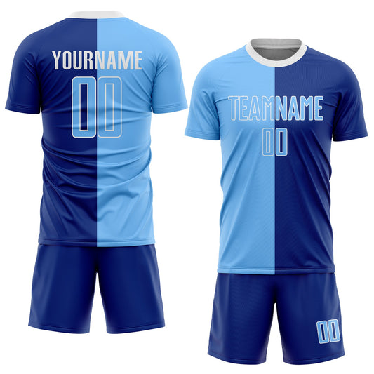 Custom Royal Light Blue-White Sublimation Split Fashion Soccer Uniform Jersey - Sky-Custom