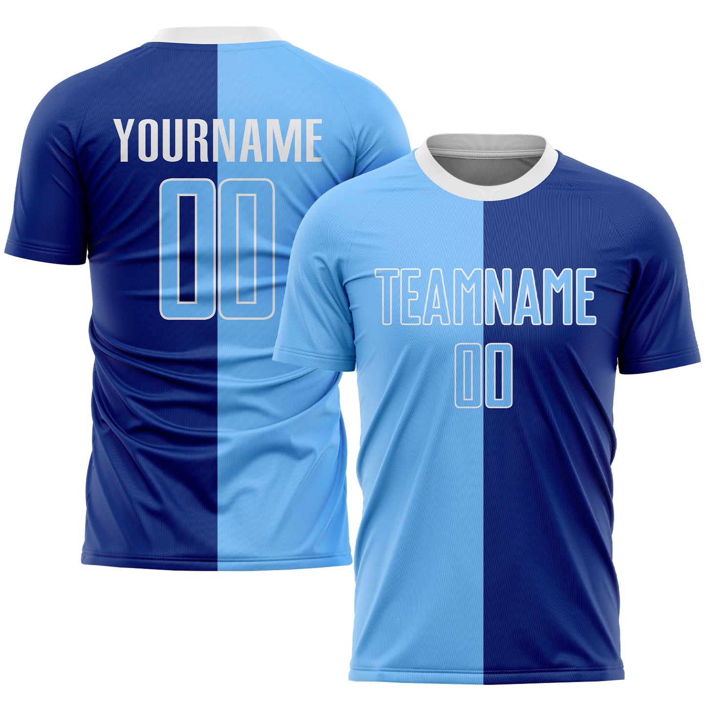 Custom Royal Light Blue-White Sublimation Split Fashion Soccer Uniform Jersey - Sky-Custom