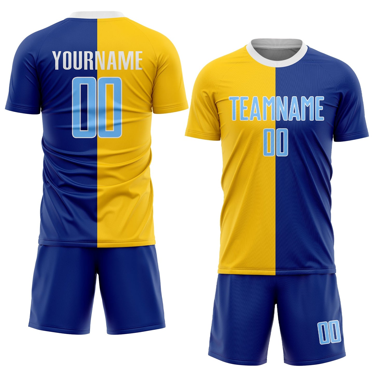 Custom Royal Light Blue-Gold Sublimation Split Fashion Soccer Uniform Jersey - Sky-Custom