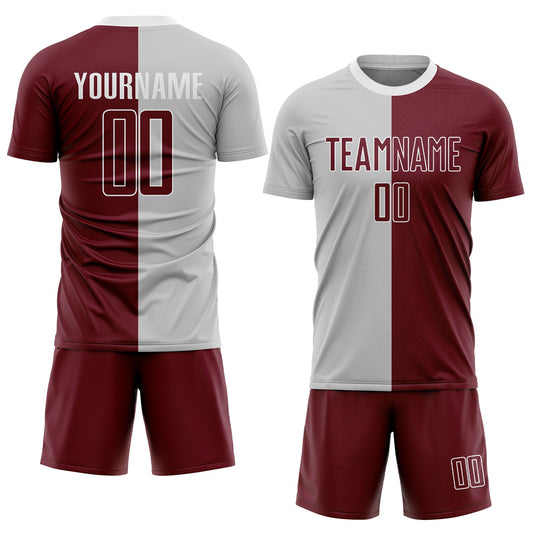 Custom Gray Crimson-White Sublimation Split Fashion Soccer Uniform Jersey - Sky-Custom
