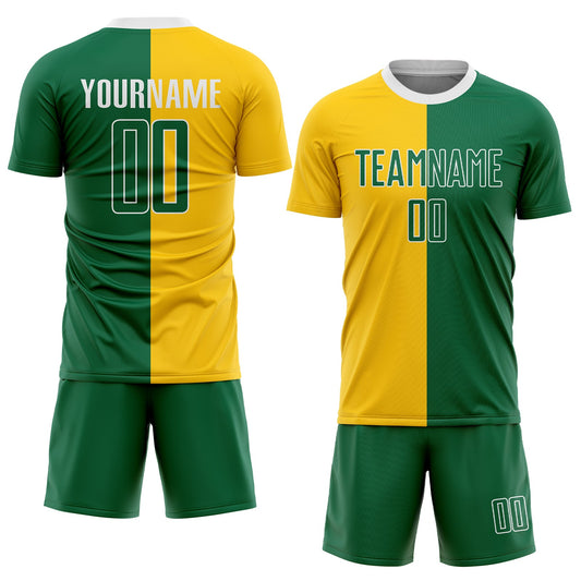 Custom Gold Kelly Green-White Sublimation Split Fashion Soccer Uniform Jersey - Sky-Custom
